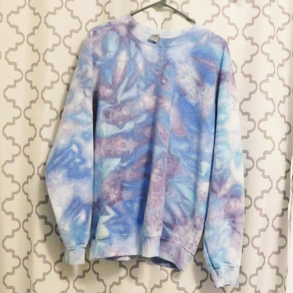Handmade Blue & Purple Tie Dye Crew Neck  Sweatshirt - Unisex/L - Picture 1 of 3